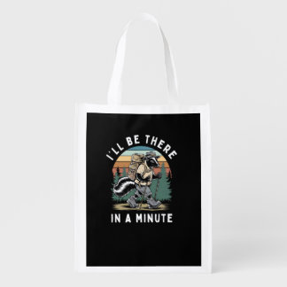 Vintage Hiking Skunk - Funny Forest Hiking Adventu Grocery Bag