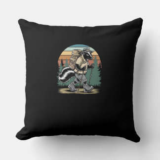 Vintage Hiking Skunk Funny Forest Hiking Adventur Throw Pillow