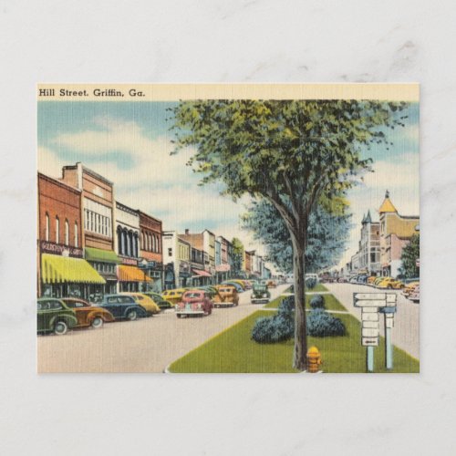 Vintage Hill Street Griffin Georgia Postcard