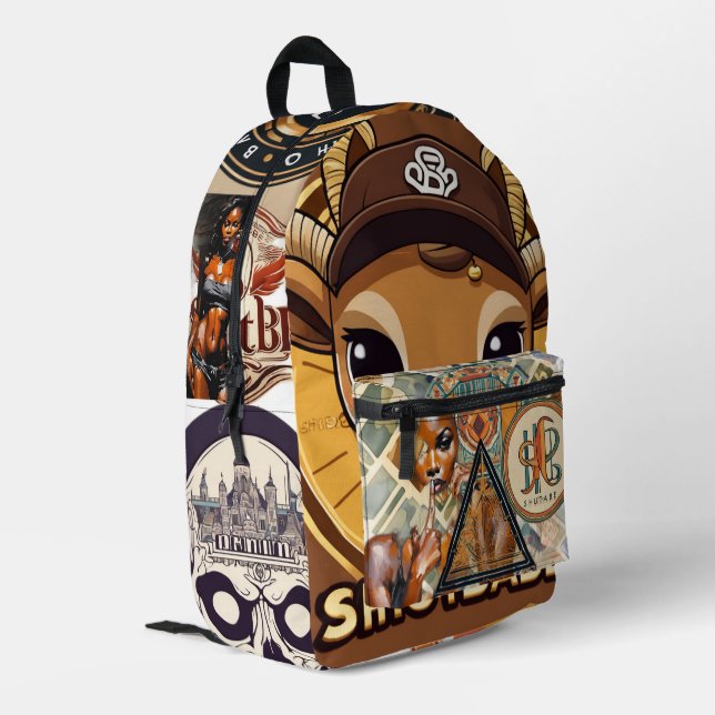 Vintage Hip-Hop Print Cut Sew Backpack (Back Corner Left)