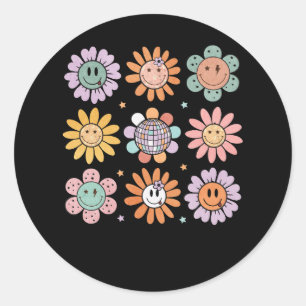 Vintage Hippie 60S 70S Smile Face Flower Groovy Ch Classic Round Sticker