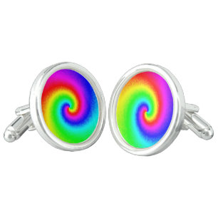 Vintage Hippie Boho Tie Dye Psychedelic Twirl Cufflinks