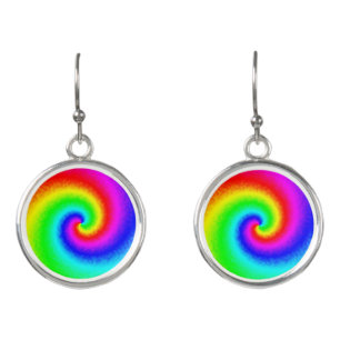 Vintage Hippie Boho Tie Dye Psychedelic Twirl Earrings