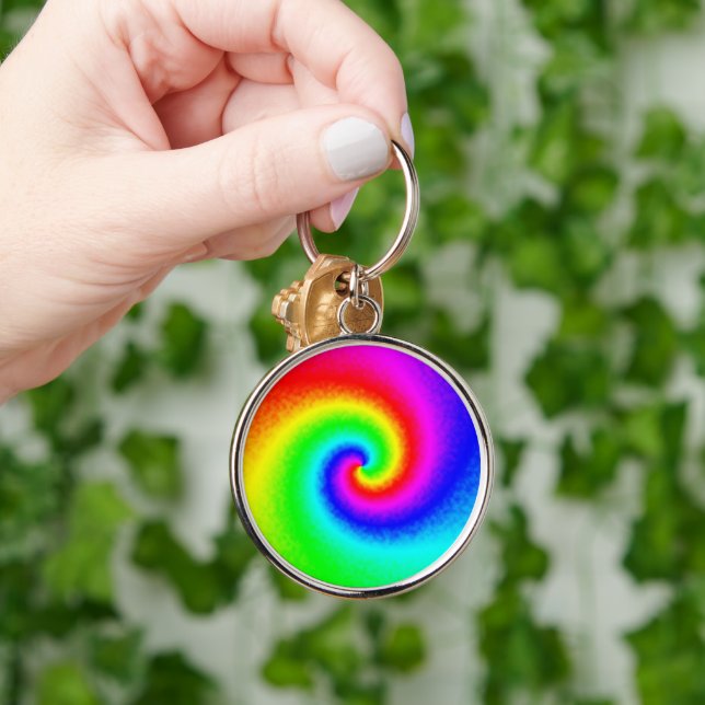 Vintage Hippie Boho Tie Dye Psychedelic Twirl Keychain (Hand)