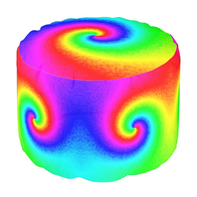 Vintage Hippie Boho Tie Dye Psychedelic Twirl Pouf (Angled Front)