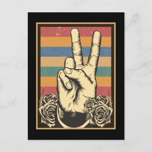 Vintage Hippie Hand Peace Sign Postcard