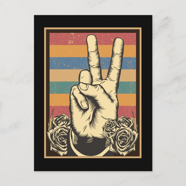 Vintage Hippie Hand Peace Sign Postcard (Front)
