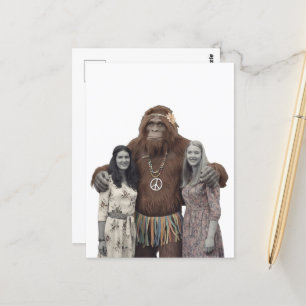 Vintage Hippie Ladies and Sasquatch Postcard