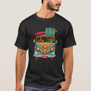 Vintage Hippie Van Flower Bus Aliens Peace Sign T-Shirt