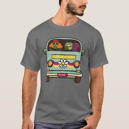 Vintage Hippie Van Flower Bus Aliens Peace Sign T_Shirt