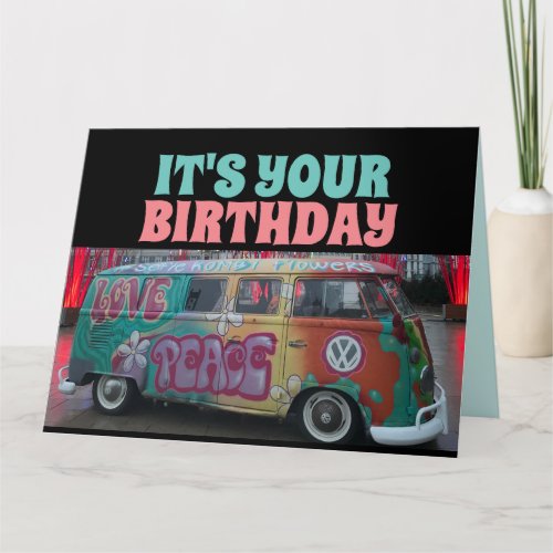 VINTAGE HIPPIE VAN FUNNY GREETING BIRTHDAY CARD