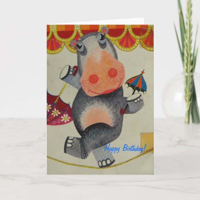 Vintage Hippo Birthday Card (Front)