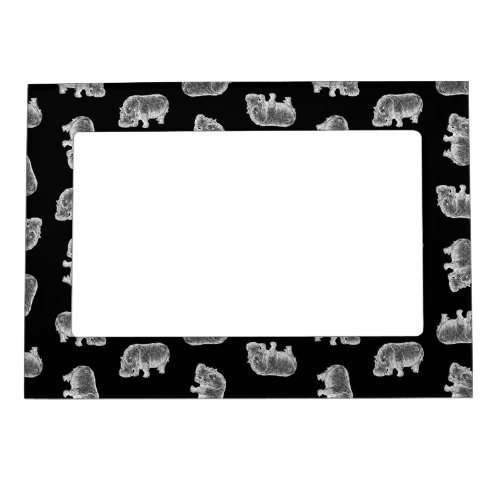Vintage Hippo Print Pattern Hippopotamus Art Black Magnetic Frame
