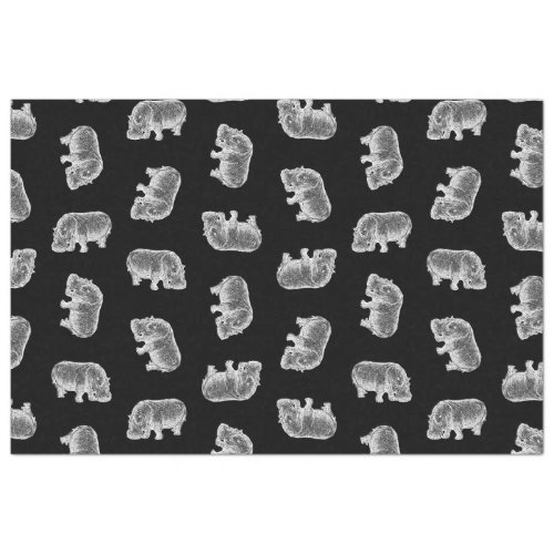 Vintage Hippo Print Pattern Hippopotamus Art Black Tissue Paper