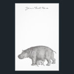 Vintage Hippo Stationery<br><div class="desc">Personalize this vintage illustration of a mother hippopotamus and her baby using the template, or click "customize it" to further modify the design</div>
