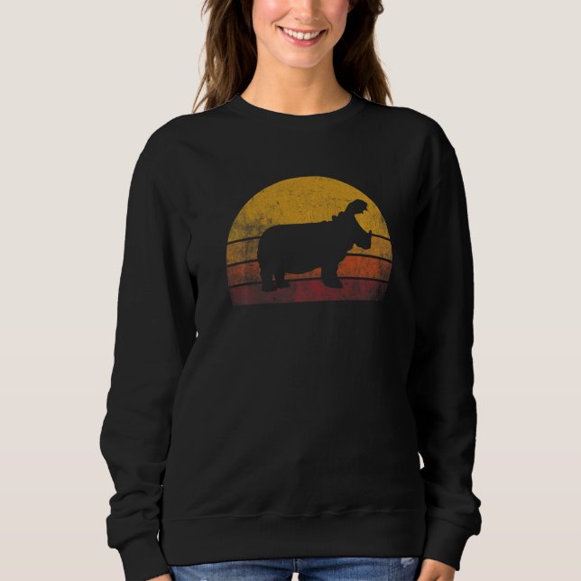 Vintage hippopotamus Retro Sunset Hippo Sweatshirt (Front)
