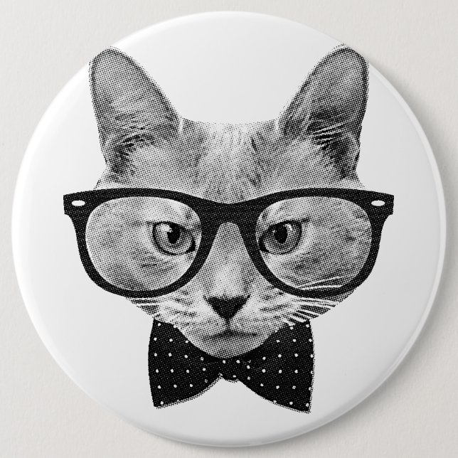 Vintage hipster cat button (Front)