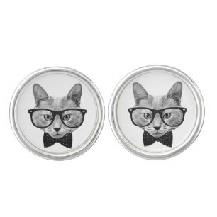 Vintage hipster cat cufflinks