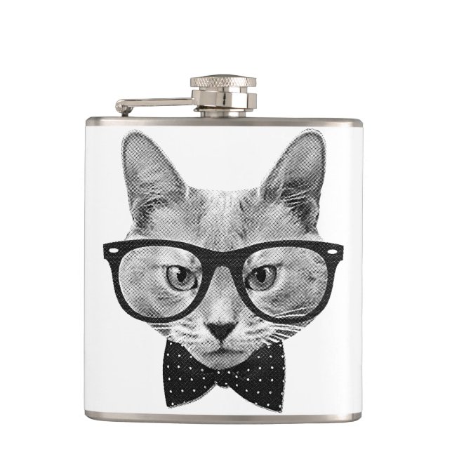 Vintage hipster cat flask (Front)