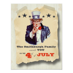 Vintage Hipster Fourth Of July Celebration Invite