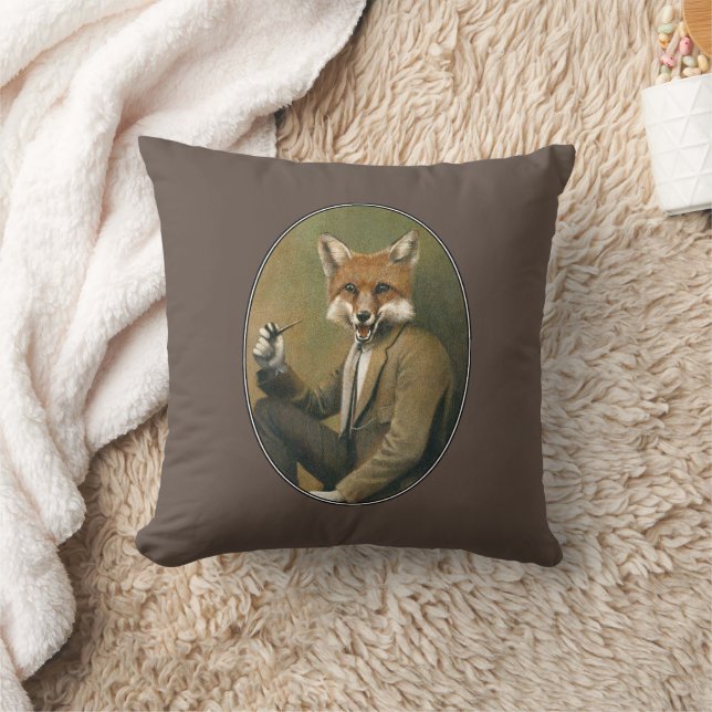 Vintage Hipster Fox Throw Cushion (Blanket)
