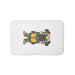 Vintage Hipster Pug Dog Cartoon Streetwear Graphic Bath Mat