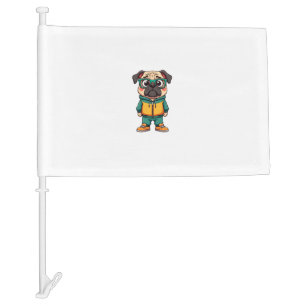 Vintage Hipster Pug Dog Cartoon Streetwear Graphic Car Flag