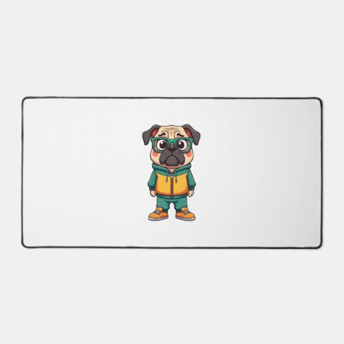 Vintage Hipster Pug Dog Cartoon Streetwear Graphic Desk Mat
