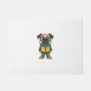 Vintage Hipster Pug Dog Cartoon Streetwear Graphic Doormat