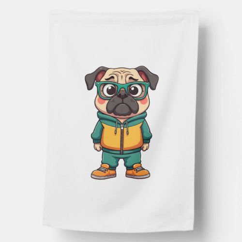 Vintage Hipster Pug Dog Cartoon Streetwear Graphic House Flag
