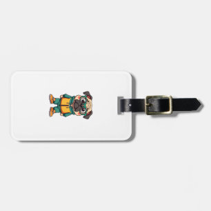 Vintage Hipster Pug Dog Cartoon Streetwear Graphic Luggage Tag