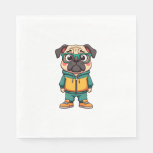 Vintage Hipster Pug Dog Cartoon Streetwear Graphic Napkins