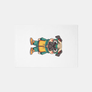 Vintage Hipster Pug Dog Cartoon Streetwear Graphic Rug