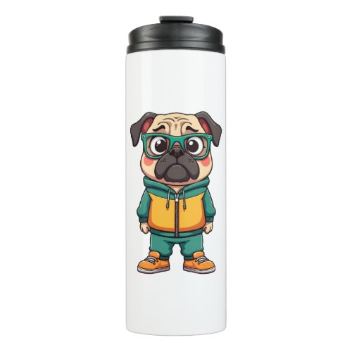 Vintage Hipster Pug Dog Cartoon Streetwear Graphic Thermal Tumbler