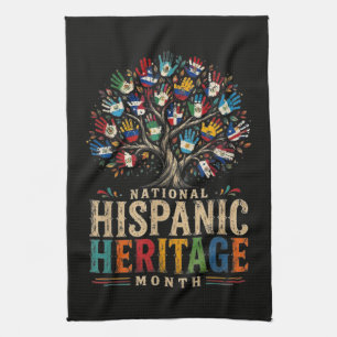 Vintage Hispanic Heritage Month Tree of Unity Kitchen Towel