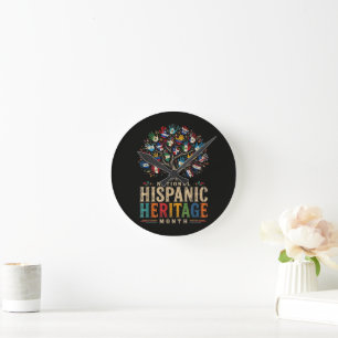 Vintage Hispanic Heritage Month Tree of Unity Round Clock