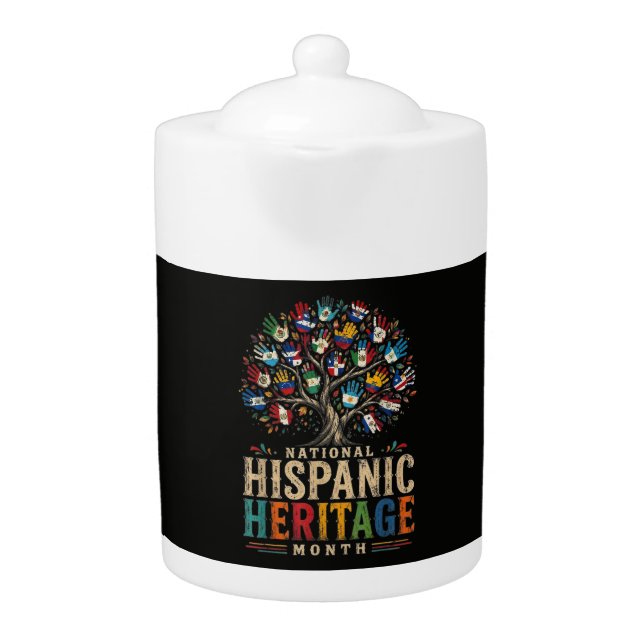 Vintage Hispanic Heritage Month Tree of Unity Teapot (Front)