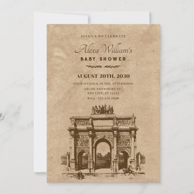 Vintage historic architecture baby shower invitation (Front)