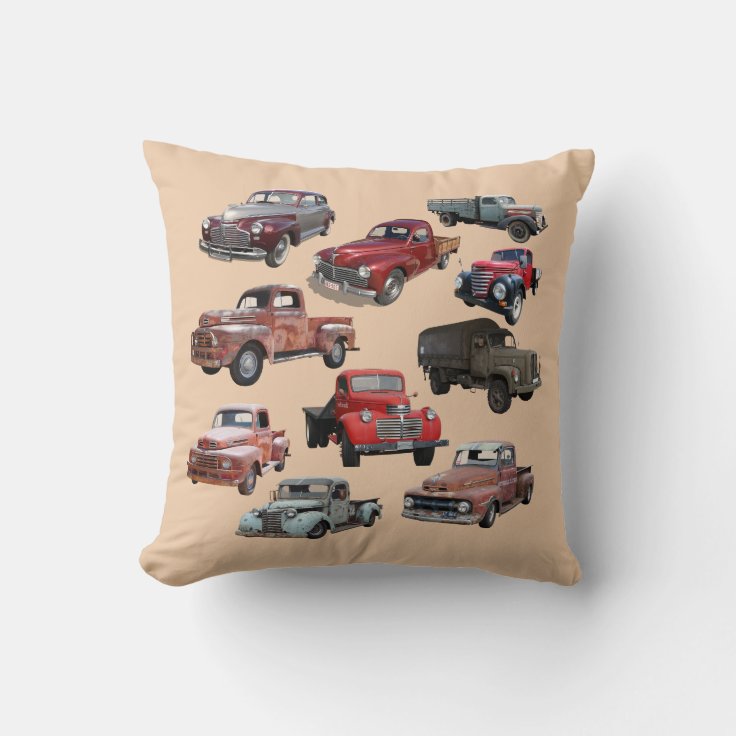 "Vintage Historic Old Cars and Trucks" Throw Pillow Zazzle