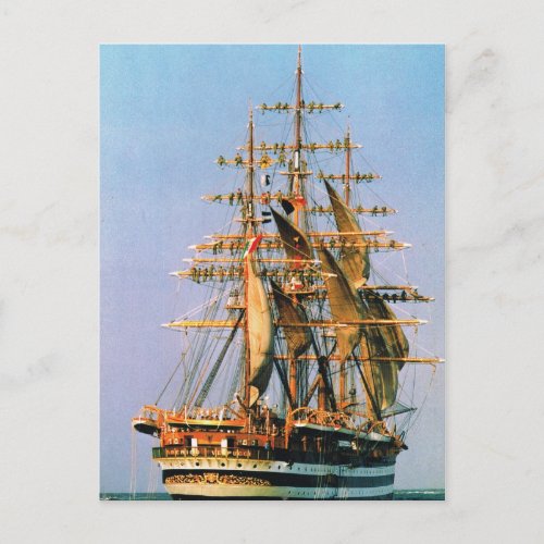 Vintage historic ships Amerigo Vespucci Italian Postcard