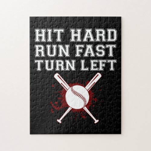 Vintage Hit Hard Run Fast Turn Left Baseball Funny Jigsaw Puzzle