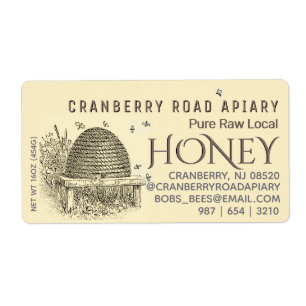 Vintage hive with bees honey shipping sized yellow label