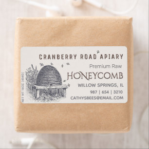 Vintage hive with bees honeycomb shipping label