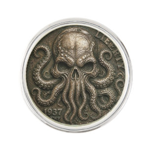 Vintage Hobo Nickel Skeleton Octopus Lapel Pin