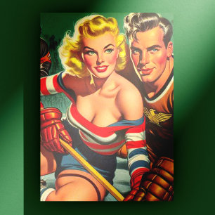 Vintage Hockey Girl Postcard