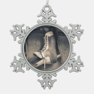 Vintage hockey skate snowflake pewter christmas ornament