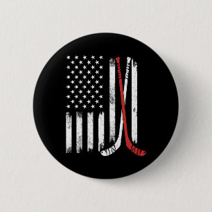 Vintage Hockey Stick Usa Flag Hockey Player Ice Ho Button