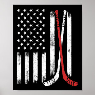 Vintage Hockey Stick Usa Flag Hockey Player Ice Ho Poster