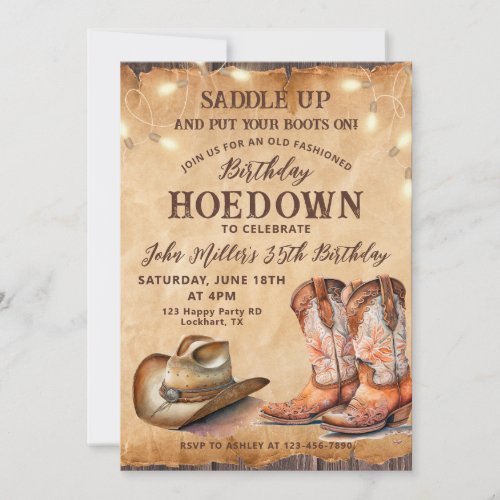 Vintage Hoedown Birthday with Cowboy Boots  Hat Invitation