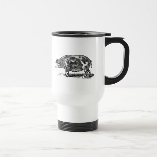 Vintage Hog Illustration - 1800's Pig Template Travel Mug (Right)
